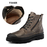 Wexleyjesus  New Men's Casual Martin Boots Leather Work Shoes Plus Velvet Men's Boots Toe Layer Cowhide British Trendy Shoes Boots