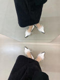 Wexleyjesus Fashion Women Pumps Fur Design Black White Thin Mid Heels Office Shoes Shallow Slip On Dress Shoes Pumps Black/White Party Pumps