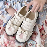 Rimocy Sweet Bow Lolita Shoes Women Spring Heart-shaped Buckle Platform Flats Woman Mix Color Non-slip Lovely Mary Jane Shoes