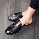 Wexleyjesus Men Mules Black Half Shoes Leather Shoes Men Luxury Shoes Men Fashion Casual Sepatu Slip On shoes Trend slippers men