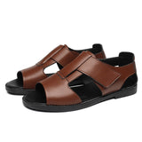 Wexleyjesus Summer Genuine Leather Shoes Men Sandals Holiday Shoes Flat Cow Leather Mens Beach Sandals Male Footwear Black A4390