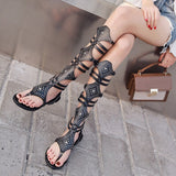 Wexleyjesus  Zipper Ladies Fashion Rivet Knee High Boots Shoes Flip Flops Summers Flats Elegant Women Sandals Female Casual Outdoor Sandal