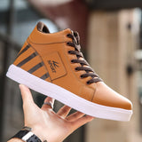 Brand Men Leather High-Top Skateboarding Shoes Men's Sneakers Male Fashion Non-Slip Sport Shoes Casual Trend Walking Shoes