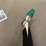 2022 Spring Summer Low Heels Ankle Strap Sandals Women Fashion Design Green Pink Mules Slippers Closed Toe Sandals Ladies Shoes