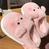 Wexleyjesus Cute Pig Slippers Women Fluffy Furry Slippers Winter Plush Platform Slides Indoor Fuzzy Slippers Lovely Kawaii Shoes