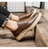 Wexleyjesus Autumn Classic Brand Brown Casual Shoes for Men with Free Shipping Retro Platform Leather Shoes Men Lace-up Tooling Shoes Men