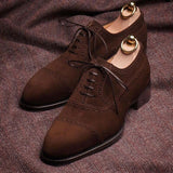 Wexleyjesus Men's Brogue Shoes Suede Brown Black Breathable Lace-up Flock Hard-Wearing Business Men Dress Shoes Zapatos De Hombre