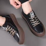 Spring Autumn Men Casual Lace-Up Sneakers Fashion Board Round Toe Comfy  Shoes Men's Outdoor Walking Thick Bottom Sneakers