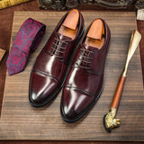 Men Oxford Shoes Classic Genuine Leather Wine Red Black Lace Up Pointed Toe Formal Dress Shoes For Male Daily Dating Flats C003