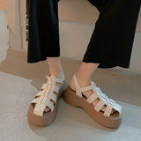 Split  Leather Platform Sandals Japanese Retro Gladiator Woman Flats Buckle Strap Woman Simple Shoes Summer Sandal Roman Style