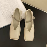 Spring Summer Yellow Flats Women Loafers 2022 New Chain Design Nurse Boat Shoes Ladies Square Toe Soft Casual Ballet Flats