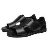 Wexleyjesus Summer Genuine Leather Shoes Men Sandals Holiday Shoes Flat Cow Leather Mens Beach Sandals Male Footwear Black A4390