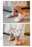 Wexleyjesus Sweet Girls Soft Mary Janes Shoes 2022 Kids Fashion Summer New Princess Lace Pearls Ballet Flats Children Soft Shallow for Party