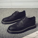 Wexleyjesus 2023 Fashion Brogues Men Casual Shoes Flat Thick Sole Male Footwear Black Autumn Ealry Winter Shoes A4834