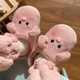 Wexleyjesus Cute Pig Slippers Women Fluffy Furry Slippers Winter Plush Platform Slides Indoor Fuzzy Slippers Lovely Kawaii Shoes