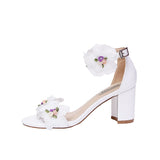 Wexleyjesus Sweet Open Toe Women's Sandals with One Line Buckle Hollow White Chiffon Flowers Adult Gift Fairy Women's Shoes Bridesmaid Shoes