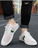 Wexleyjesus Men Summer Half Drag Loafers Breathable Mesh Women Walking Shoes Couples White Driving Loafers Large Size 35-47Casual Shoes