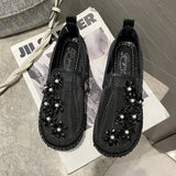 Women Flat Single Shoes Breathable Mesh Slip on Spring Summer Ladies Casual Rhinestone Flowers Fisherman Shoes Zapatillas Mujer