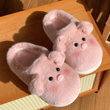 Wexleyjesus Cute Pig Slippers Women Fluffy Furry Slippers Winter Plush Platform Slides Indoor Fuzzy Slippers Lovely Kawaii Shoes