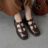 Wexleyjesus 2023 Spring New Women Shoes Oxfords Brown Flat Shoes Women Pumps Genuine Leather Ladies Shoes Round Toe Retro Shoes Woman Casual