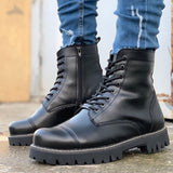 Black Boots for Men Non-Leather Zipper and Lace-up Winter Season Snow Ankle Warm Comfortable High Quality Footwear Gentlemen Basic Trend Solid Fashion Male Classic Outdoor 2022 New-Arrival CH009