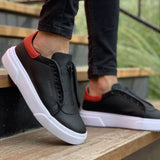 Chekich Men's Shoes Black & Red Artificial Leather Zipper and Lace Up Closure Type Mixed Color Sneakers For Autumn Spring Seasons Casual Sport Breathable Wedding Office Lightweight High Quality Comfortable CH092 V11