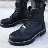 Black Boots for Men Non-Leather Zipper and Lace-up Winter Season Snow Ankle Warm Comfortable High Quality Footwear Gentlemen Basic Trend Solid Fashion Male Classic Outdoor 2022 New-Arrival CH009