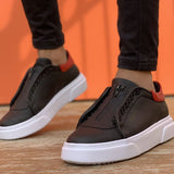 Chekich Men's Shoes Black & Red Artificial Leather Zipper and Lace Up Closure Type Mixed Color Sneakers For Autumn Spring Seasons Casual Sport Breathable Wedding Office Lightweight High Quality Comfortable CH092 V11
