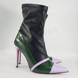 LAIGZEM Patchwork Women Booties Stiletto Heels Boots Side Zip Ladies Contrast Color Boots Shoes Woman Botas Mujer Size 45 46 47