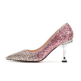 Crystal sequined wedding shoes high heel stiletto pointed bridal shoes silver bridesmaid dress shoes pearl heel