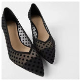 Spring Thin Heels Pumps Shoes Women Pointed Toe High Heel Work Shoes Polka Dot Mesh Vintage Elegant Shallow Pumps For Party