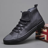 Wexleyjesus New Men's Leather Shoes Men Boots Korean Black High Top Shoes Men Wear-resisting Loafers Designer Leisure Vulcanized shoes