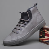 Wexleyjesus New Men's Leather Shoes Men Boots Korean Black High Top Shoes Men Wear-resisting Loafers Designer Leisure Vulcanized shoes