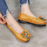 Handmade  cow leather flat soft flower female shoes