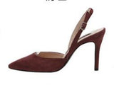 Wexleyjesus   2021 Hot Sale Shoes Woman Thin High Heels Point Toe Slingbacks Solid Flock Office Ladies Work Sexy Dress Sandals Wedding Heels