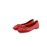 Wexleyjesus Women's Square Toe Bow-knot European American Style Lady Microfiber Big Size 34-45 Flat Loafer Shoes Ballet Flattie Slip-Ons Red