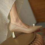 High Heels Women Winter Brand Shoes Pearl Fashion Point Toe Thin High Heels Soft Women Dress Shoes Autumn Female Wedding Pumps