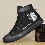 Anime Attack on Titan Print Canvas Shoes Unisex Casual Summer Men's Sneakers Black for Boys Girls Students
