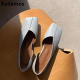 Bailehou 2022 New Flat Shoes Women Square Toe Ballerina Slip on Loafers Flat Heel Ladies Shallow Mouth Casual Shoes Zapatos Muje