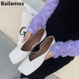 Bailehou 2022 New Flat Shoes Women Square Toe Ballerina Slip on Loafers Flat Heel Ladies Shallow Mouth Casual Shoes Zapatos Muje