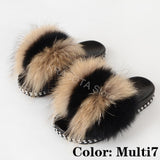 Fur Slippers Women House Fluffy Slippers Home Female Furry Slides Indoor Summer Real Fur Flip Flops Ladies Luxury Sandals Shoes