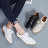 GHJIOL 2021 Spring Women Oxford Shoes Ballerina Flats Shoes Women Genuine Leather Shoes Moccasins Lace Up Loafers Zapatos Mujer