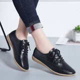 GHJIOL 2021 Spring Women Oxford Shoes Ballerina Flats Shoes Women Genuine Leather Shoes Moccasins Lace Up Loafers Zapatos Mujer
