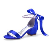 Mid Heels Satin Pearls Wedding Sandals Open Toe Ribbon Tie Block Heel Prom Evening Formal Party Dress Sandals Shoes