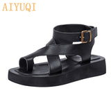 AIYUQI Sandals Women Genuine Leather 2022 Summer New Clip Toe Sandals Ladies Roman Women Shoes Muffin Sandals