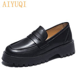 AIYUQI Spring Shoes Female British Style 2022 New Thick-soled College Style Casual Loafers Genuine Leather Fashion Shoes Girls