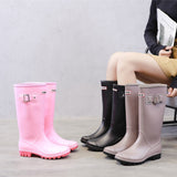 YEELOCA Fashion Rainboots Women Knee-High Water Boots Buckle Long Tube High-grade Waterproof Shoes Womens Rubber PVC Rain Boots