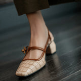 2022 Spring/summer New Genuine Leather Chunky Women Shoes Square Toe Buckle Strap Pumps Women Sandals Mary Jane Women Heels