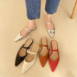 South Korea Net Red Pointed Half Slippers 2021 Summer New Silver Color Baotou Flat Slipper Women's Slipper Lazy