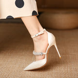 Banquet High Heels Women's 2022 New Spring and Autumn Pointy Thin Bow Baotou Rhinestone Shoes